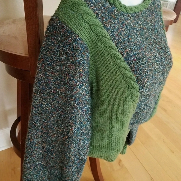 Vintage Hand Knit Sweater-Sage Green Two Tone-Sweater, Leggings & French Hat Set - Picture 12 of 14